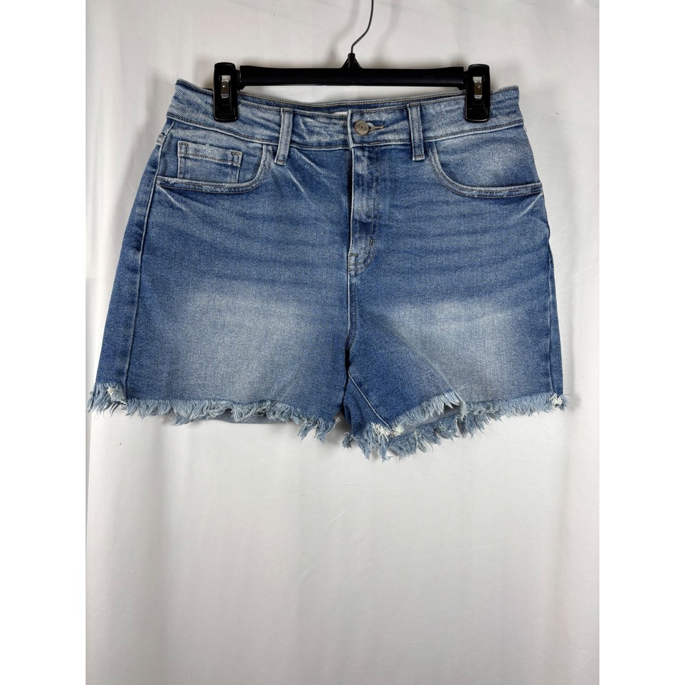 Zenana Womens High Rise Frayed Hem Denim Shorts Medium Wash DOP-1581A Size L